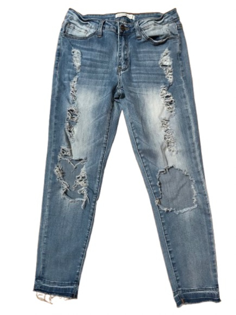 Nature Women's Distressed Blue Denim Jeans - Classic Ripped Style Size 25
